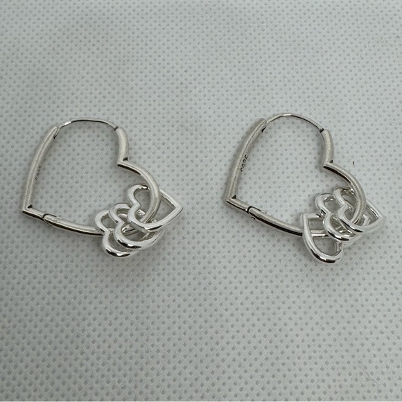 925 Sterling Silver Big Heart w/little hearts hoop dangle earrings - Picture 8 of 10